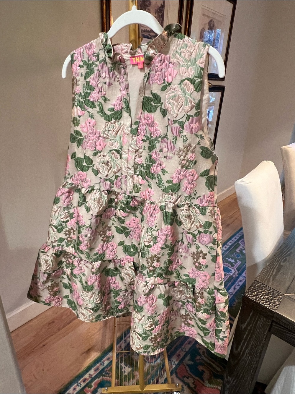 THML Pink Floral Tiered Womens' tapestry Dress w/pockets